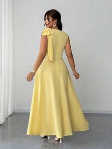 Elenzga Đầm xòe không tay, thanh lịch, lãng mạn, dáng suông, dành cho nữ cỡ lớn, thích hợp cho mùa xuân/hè. - Màu vàng - Xem 2