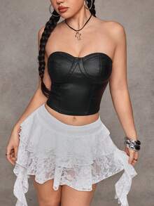 Jeanoix Y2K Women Coated Bandeau Top - Black - View 4