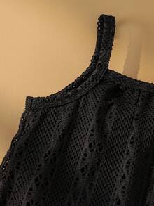 SHEIN 女童（小号）吊带背心套装，卡其色吊带背心和白色阔腿裤，休闲复古两件套 - 黑與白 - 查看 4