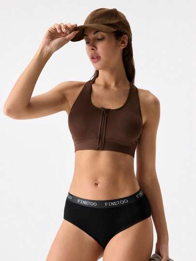 EMUPER 一件式拉链运动文胸，带可拆卸衬垫，无缝弹力运动服