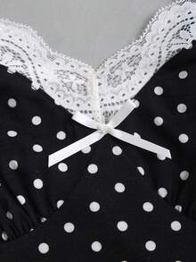 Sweetra Women's Cute Black And White Polka Dot Summer 1960s Vintage Mini Dress,Elegant Night Out Party Beach Resort Ruffled Dress With Bow,A-Line Silhouette - Black and White - View 6