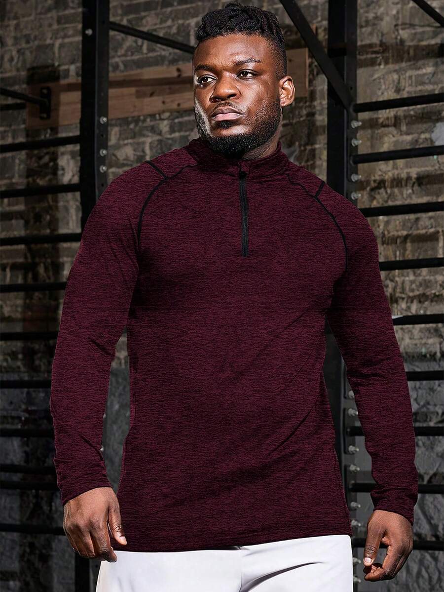 Gym Rark Men's Plus Size Fashion Striped Colorblock Long Sleeve Sports T-Shirt For Running And Fitness - Redwood - View 1
