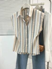 Franclia New Fashionable Sleeveless Woven Striped Casual Shirt - Multicolor - View 1