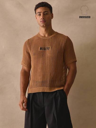 Musero Crew Neck Short Sleeve Open Gauge Knit Oversized Branded Central Patch Spring Summer Essentials