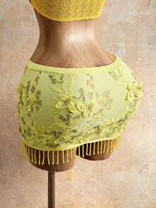 Mistrie Yellow Summer Fairycore Vacation Holiday Women's Skirt,Y2K Revival Sweet Spicy Style Sheer Tassel Party,Three-Dimensional Lightweight Fabric - Yellow - View 2