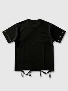 ROMWE MEN Street Life 男士休闲时尚T恤，饰有水钻，短袖圆领上衣 - 黑色 - 查看 4