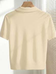 Franclia Blusa de punto ajustada de unicolor con cuello vuelto, manga corta raglán para mujer, primavera/verano - Albaricoque - Ver 2