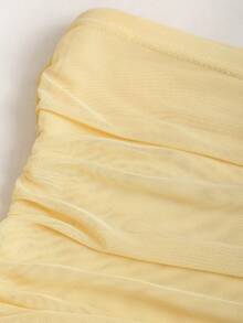 Sweetra Đầm chiffon xuyên thấu, gợi cảm, hở vai, xếp ly, phong cách Y2K, thích hợp cho kỳ nghỉ. - Màu vàng - Xem 5