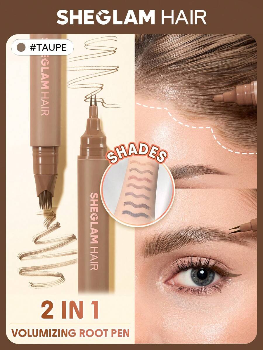 SHEGLAM HAIR Lápiz retocador de raíces 2 en 1, color topo, para realzar el volumen, rellenar la línea del cabello, delinear las cejas y dibujar las pestañas inferiores. Multiusos, resistente al agua, al sudor y a la grasa. Color intenso durante 24 horas. Cobertura rápida y duradera. - Taupe - Ver 1