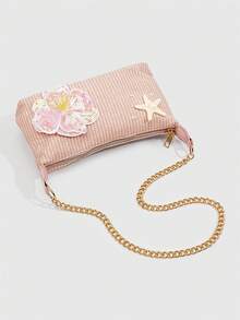 ROMWE Fairycore Pieza, Bolso de Paja Colorido Estilo Resort Dopamina con Decoracióde Estrellas de Mar y Conchas, Bolso de Playa Tropical, Adecuado para Viajes de Primavera y Verano, Vaca - Color F - Ver 5