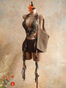 Mistrie 女士露背吊带迷你连衣裙，适合海滩度假 - 彩色 - 查看 3