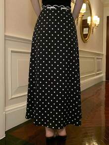 DAZY Spring & Summer Polka Dot Allover Print Waist Tie Bow Bodycon Cocktail Dress, Elegant Formal Gown For Valentine's Day, Wedding, Party, Slim Fit Mermaid Skirt - Black - View 5