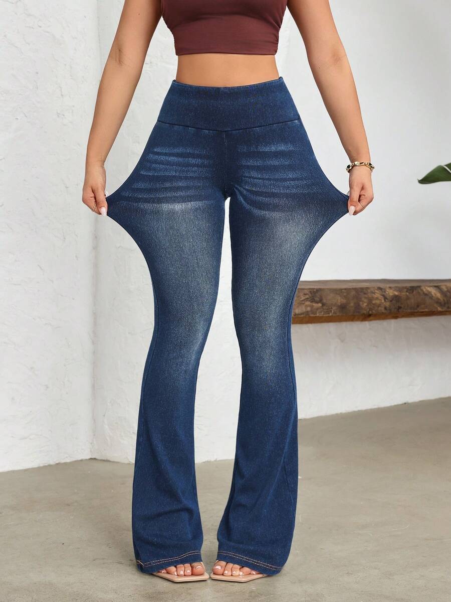 SHEIN FlexDen Quần jeans nữ dáng ôm, co giãn tốt, thoải mái và thoáng khí. - Màu xanh lam - Xem 1