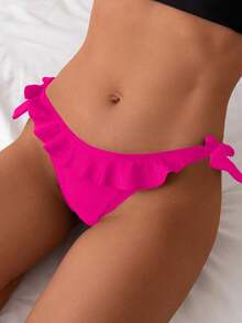 Swim Basics Women's Solid Color Ruffle Hem Swimwear Bottom - Hot Pink - View 3