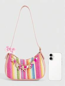 ROMWE Fairycore 1Pccolorful Dopamine Resort Style Starfish Shell Decor Straw Bag, Tropical Island Beach Bag, Suitable For Spring And Summer Travel Vacation Outfit - Color B - View 3