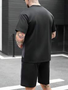 SLATEMANN Bộ áo thun và quần short nam phối màu tương phản, phong cách thường ngày, thích hợp cho mùa hè. - Nhiều màu - Xem 2