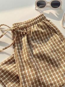 Comfortcana Quần nữ kẻ caro dáng casual, cạp chun, thích hợp mặc hàng ngày, mùa xuân/hè, ngày Valentine, trang phục lễ hội, kiểu quần đồng quê, quần kẻ caro xanh lá cây, quần kẻ caro mùa hè. - Nhiều màu - Xem 6