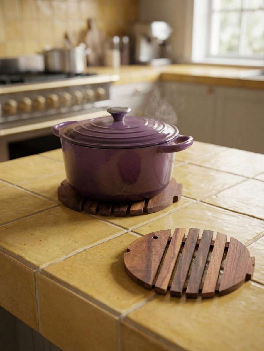 Cirelle Fish-Shaped Wooden Trivet - Handmade Heat Resistant Pad For Dining Table, Creative Non-Slip Table Mat - Multicolor - View 1