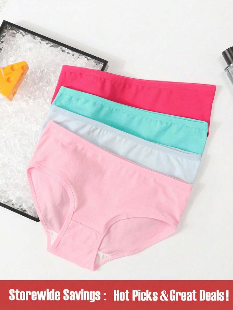 SHEIN Bộ 4 món đồ lót màu trơn, thoải mái, tối giản dành cho thiếu nữ và phụ nữ, bộ đồ lót 4 mùa. - Nhiều màu - Xem 1