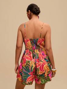 Travachic Plus Size Tropical Print Jumpsuit For Summer Vacation,Summer,Summer Outfits For Women,Summer Clothes, Beach Outfits For Woman Tropical Dress Hawaiian Dress Curve Tropical Dress Curve Hawaiian Dress Sundress - Burnt Orange - View 3
