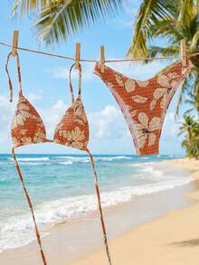 Swim Mod Women's Random Print Spaghetti Strap Two Pieces Bikini Swimwear, Summer Beach Vacation Outfits - Multicolor - View 3