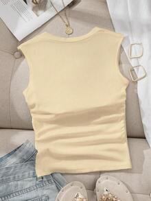 SHEIN EZwear Square Neck Ruched Waist Padded Bra-Free Camisole - Apricot - View 2