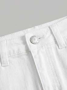 SHEIN MOD Plus Size Women Pocket Distressed Casual Denim Mini Skirt - White - View 3