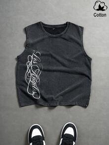 PAVTROS 男士极简印花圆领无袖雪花图案背心 - 黑色 - 查看 3