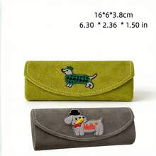 可爱腊肠犬刺绣眼镜盒，柔软布艺太阳镜收纳袋，INS风韩版极简眼镜整理包，便携轻巧防压眼镜盒，多巴胺美学高端眼镜收纳包，时尚卡通腊肠犬设计眼镜袋，男女通用，完美适用于日常使用、旅行、通勤、上学和户外活动，为太阳镜和眼镜提供柔软保护，是送给朋友、家人和学生的理想礼物，可爱眼镜配件 - 彩色 - 查看 3