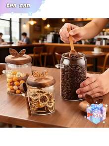 1 Piece Glass Tea Caddy, Airtight Container With Spoon, Moisture-Proof And Dustproof Container, Glass Coffee Bean Storage Jar, Black Tea And Flower Tea Storage Jar, Grain Storage Bottle - Transparent - View 5
