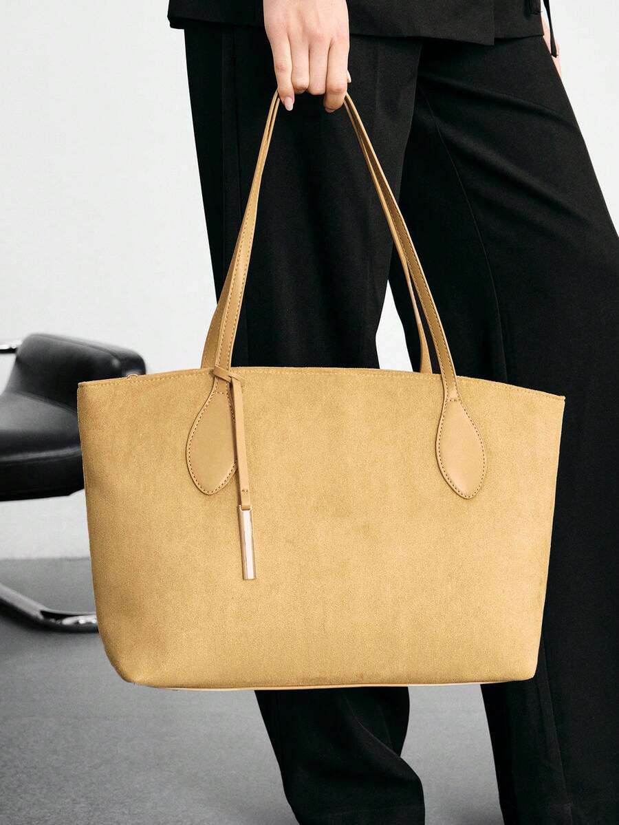 SHECARRY Women's Shoulder Tote Bag, School Trip, Commute, Work, Elegant Handbag, Large Handle Bag. - Khaki - View 1
