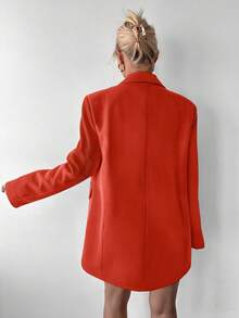 Ritzy Row Women's Casual Oversized Padded Shoulder Mid-Length Double-Breasted Blazer - Orange - View 2