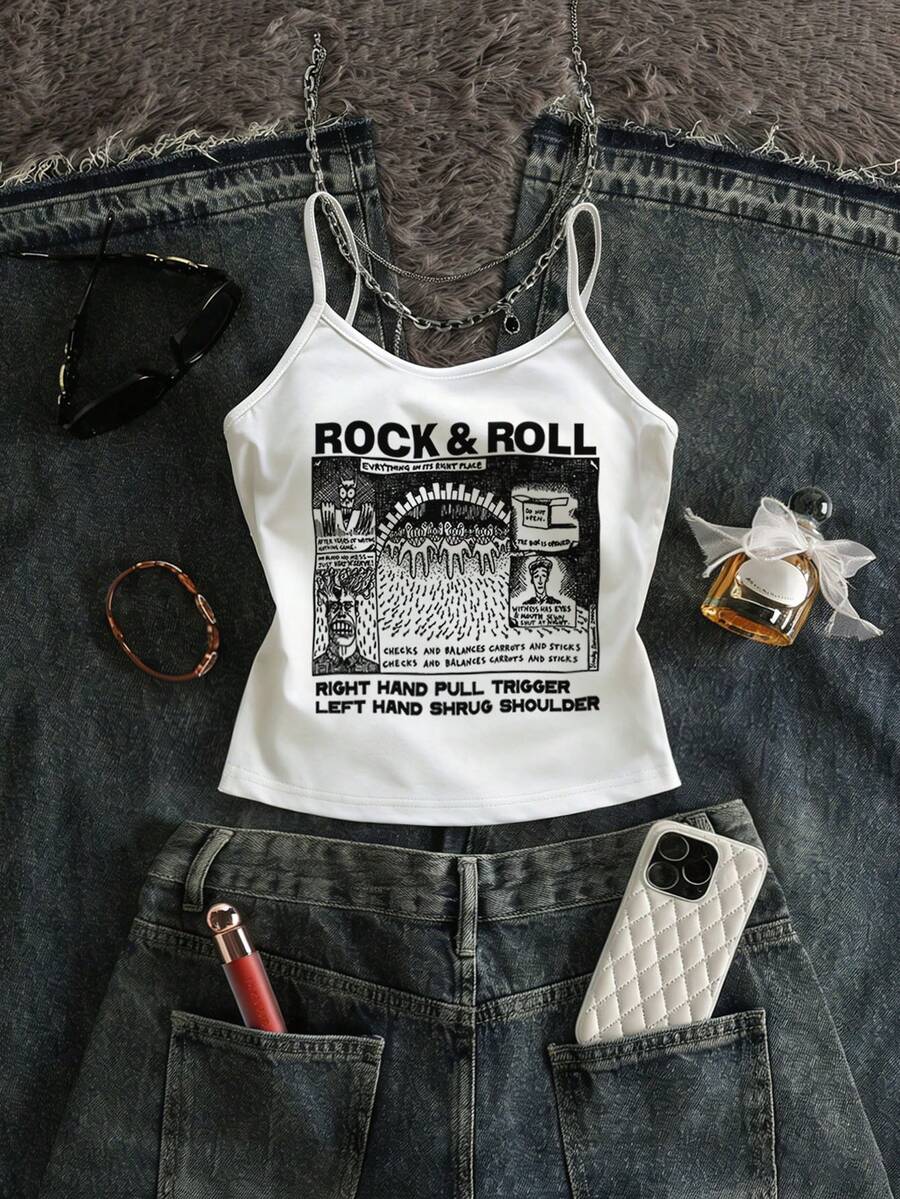 INAWLY Women's Aesthetic Pattern Tank Top Vintage Cute Print Grunge Streetwear Cropped Top Y2k Clothing Gothic Girl Bodycon - White - View 1