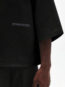 STYNVO 男士黑色大尺寸夏季城市度假街頭風純色休閒簡約方正版寬鬆基本款T恤 - 黑色 - 查看 5