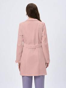 Scrubzie Anti-Wrinkle Long Sleeve Shirt Collar Multi-Pocket Women's Scrub Uniform Jacket - Pink - View 2