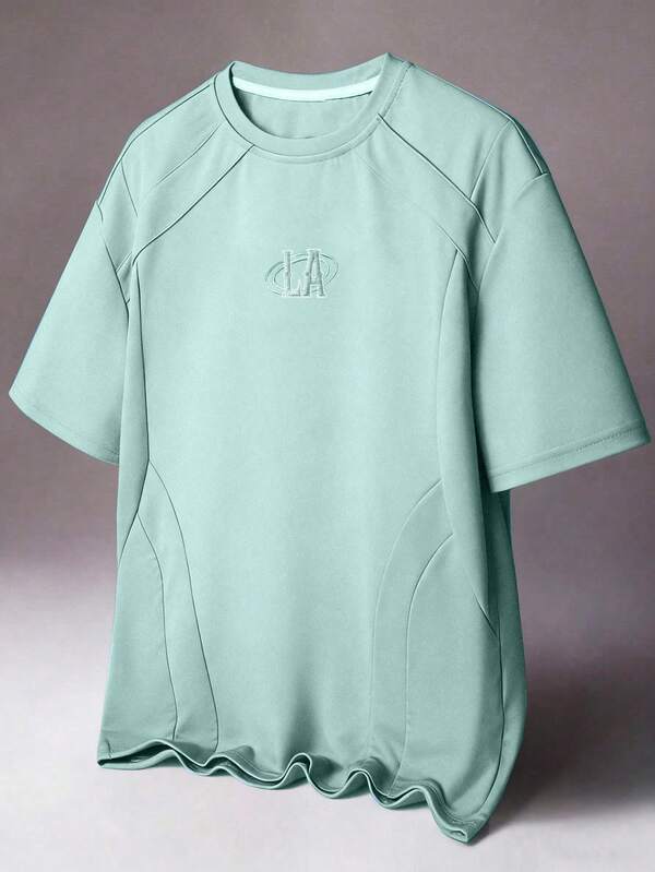 STYNVO Men's Letter Embroidery Graphic Round Neck Casual Versatile Daily Wear Short Sleeve T-Shirt