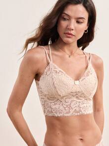 Hourtrue 2pcs Women's Romantic Lace Comfortable And Elegant Bowknot Lingerie Set - Apricot - View 4