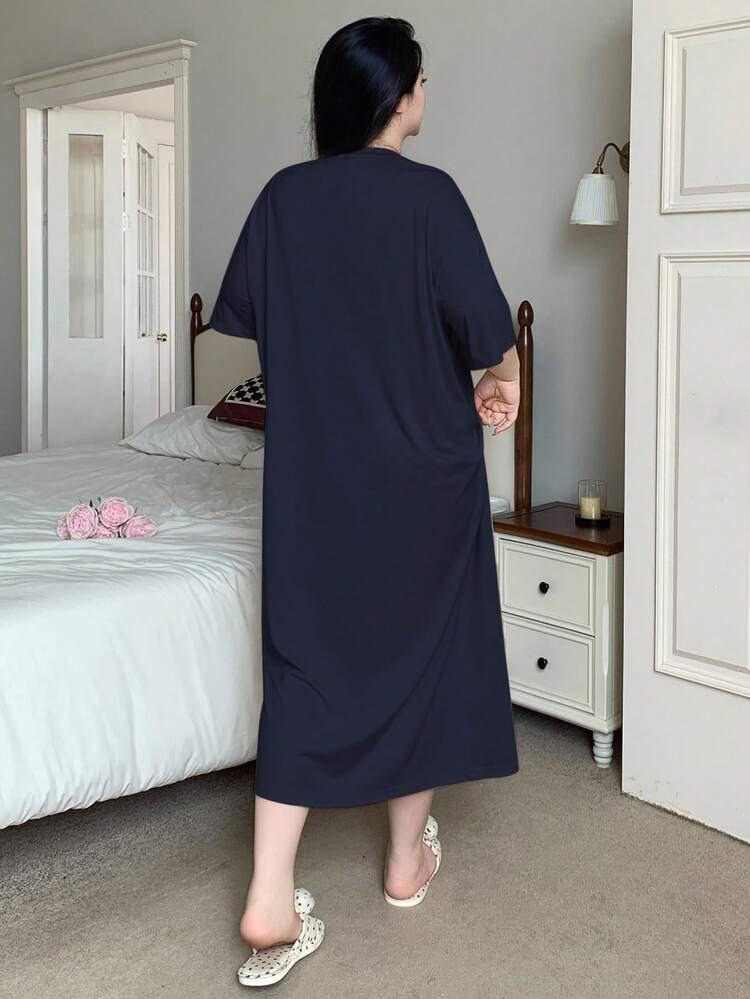 Dazy Plus Letter Print Loose Straight T-Shirt Style Long Nightgown, Summer