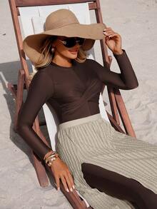 Swim Shayni Women's Sporty Leisure Beach Surfing Long Sleeve One-Piece Swimsuit - Brown - View 5