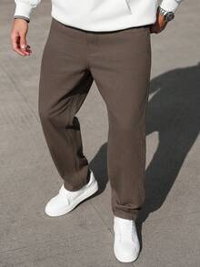 Manfinity Homme Plus Size Men's Casual Straight Loose Fit Jeans With Pockets - Coffee Brown - View 4