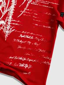 ROMWE MEN Goth All-Over Print Red Casual Round Neck Short Sleeve T-Shirt, Summer - Red - View 4