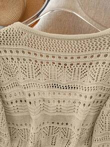 Franclia Áo khoác cardigan mỏng nhẹ, màu trơn, chất liệu ren móc rỗng, kiểu dáng đa năng dành cho nữ. - Lạc đà - Xem 6