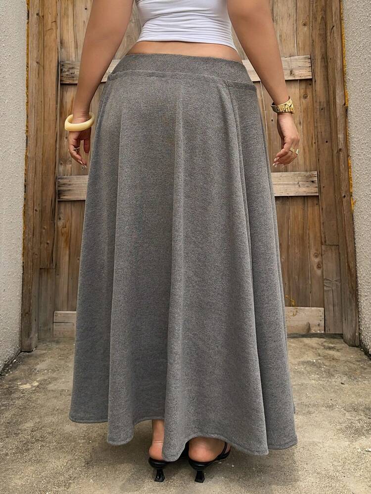Dazy Plus Solid Color Lace-Up A-Line Midi Knit Skirt, Spring/Summer Streetwear