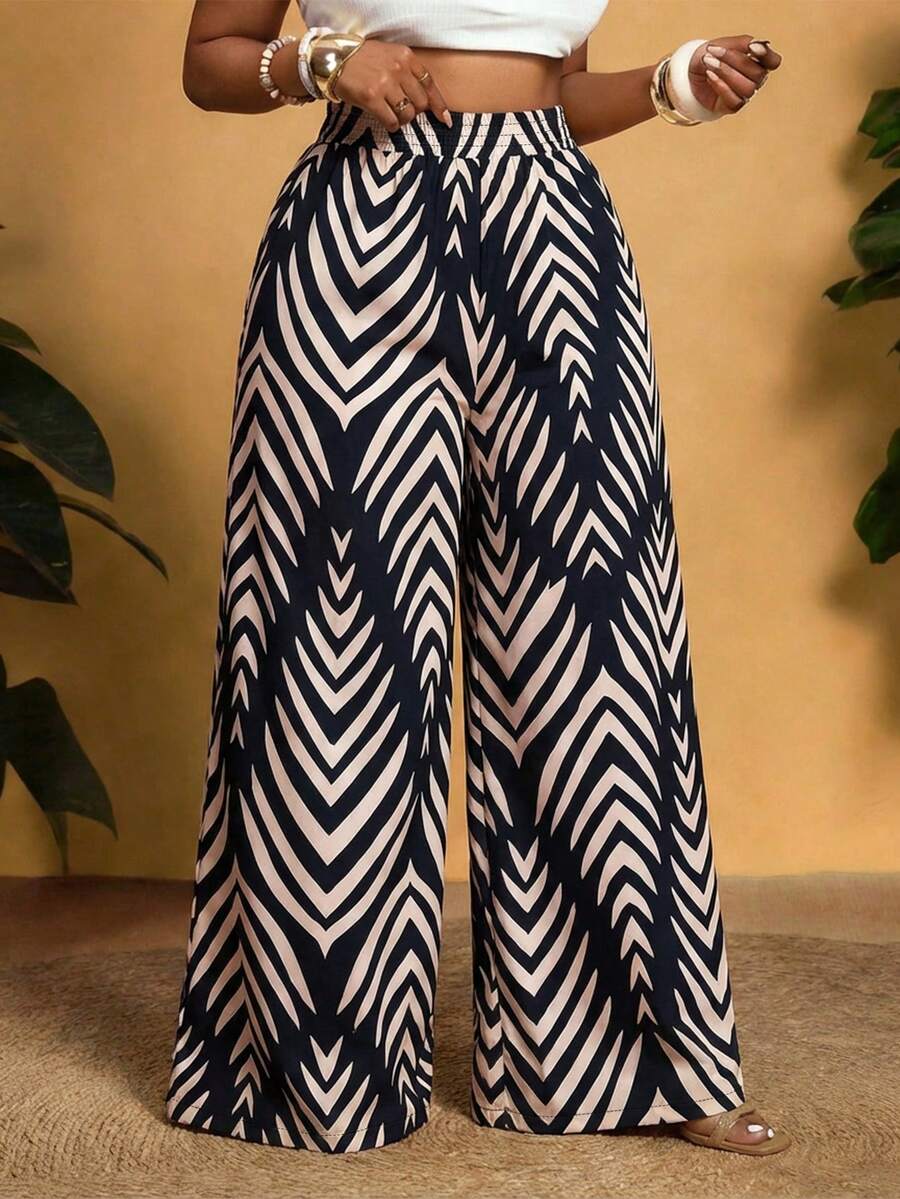 Veslaya Quần dài nữ cỡ lớn in họa tiết dáng rộng, kiểu dáng mới, thích hợp mặc thường ngày, đi biển và dự tiệc lửa trại, dành cho mùa xuân/hè 2026. - Đen và trắng - Xem 1