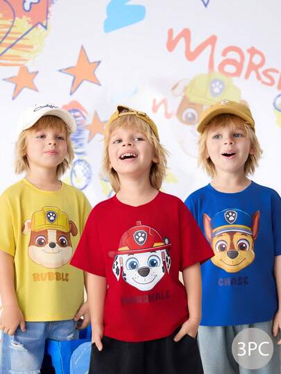 SHEIN | PAW Patrol 男童卡通印花短袖休闲T恤