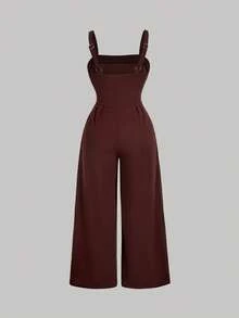 SHEIN MOD Plus Size Brown Elegant Beach Resort Long Jumpsuit, Spring/Summer Shell Element Woven Belt Jumpsuit Boho Jumpsuit For Women Bohemian Jumpsuit Festival Outfits For Women Hippie Jumpsuit Bohemian Outfit For Women - Brown - View 2