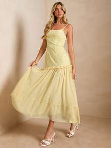 Enchnt Đầm hai dây nữ mùa hè kiểu dáng thường ngày, màu trơn, chất liệu jacquard, dáng suông. - Butter Yellow - Xem 1