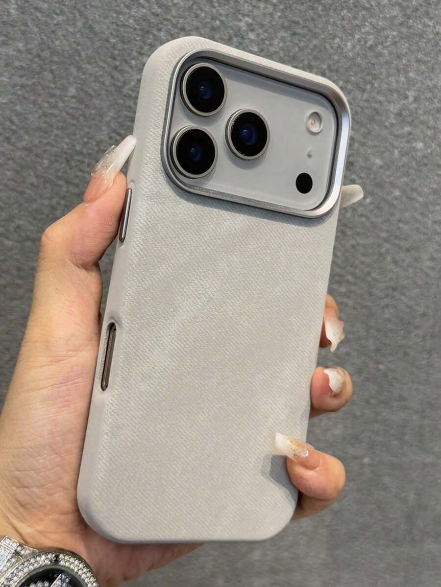 奢华仿皮绒面手机壳,兼容 17 Pro Max、17 Pro、17 Air、17、16、15、14、13、12 Pro Max,防震软后盖 - 灰色 - 查看 1