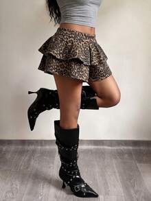 Slaydiva Váy denim thời trang nữ họa tiết da báo, viền xếp ly đôi. - Nhiều màu - Xem 1