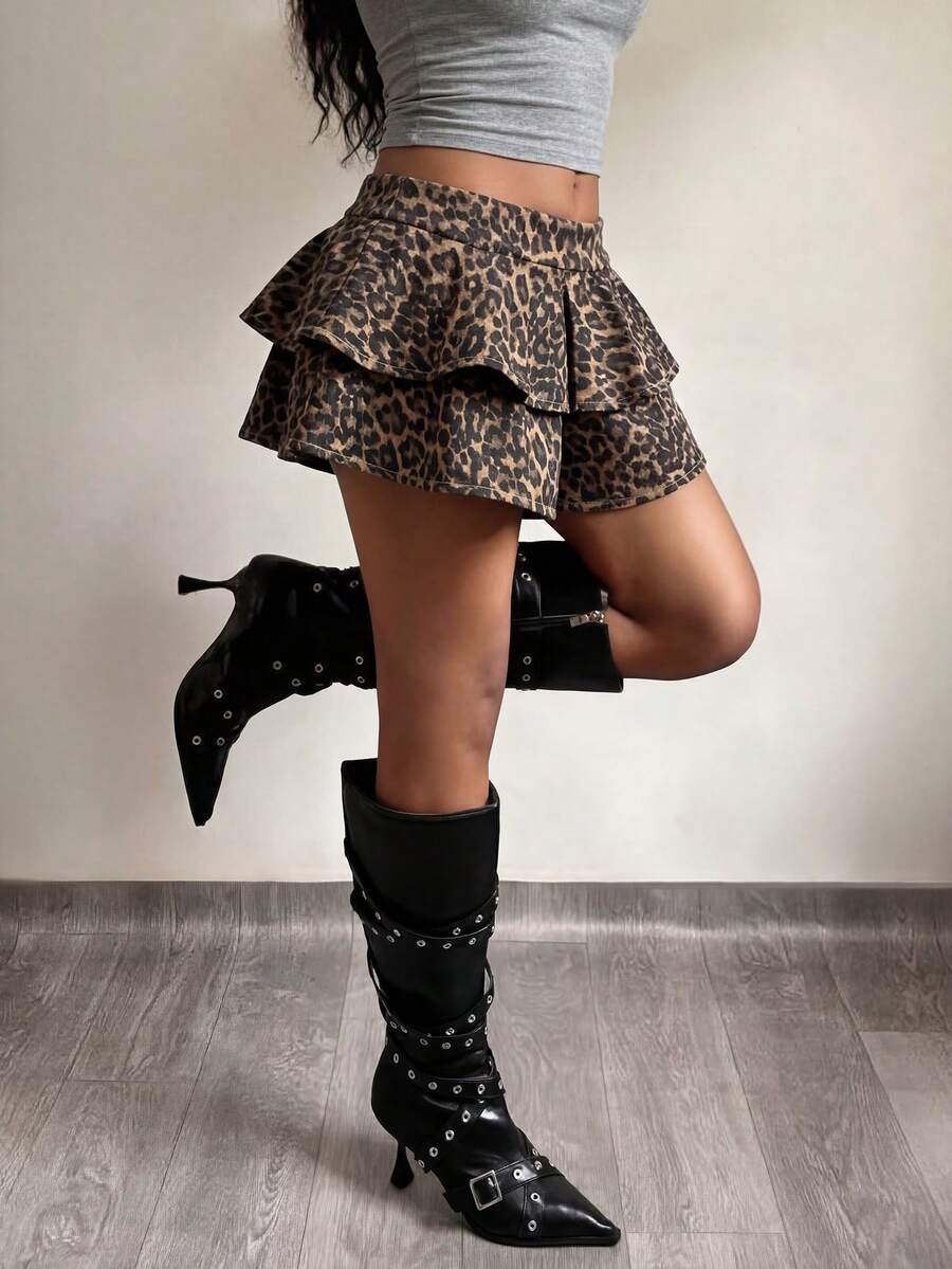 Slaydiva Váy denim thời trang nữ họa tiết da báo, viền xếp ly đôi. - Nhiều màu - Xem 1